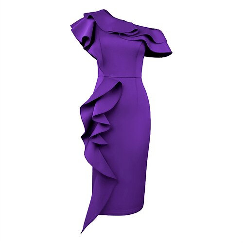 

Women's Plus Size Party Dress Pure Color One Shoulder Sleeveless Fall Winter Stylish Sexy Prom Dress Midi Dress Party Cocktail Dress Dress