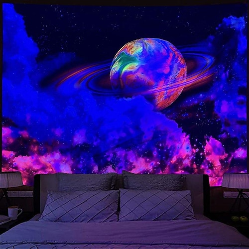 

Galaxy Blacklight UV Reactive Wall Tapestry Art Decor Blanket Curtain Picnic Tablecloth Hanging Home Bedroom Living Room Dorm Decoration Polyester