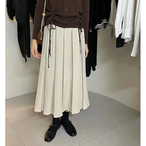 

Women's Skirt Midi Polyester Pickle Yellow Black khaki Apricot Skirts Pleated Fashion Casual Daily Weekend One-Size