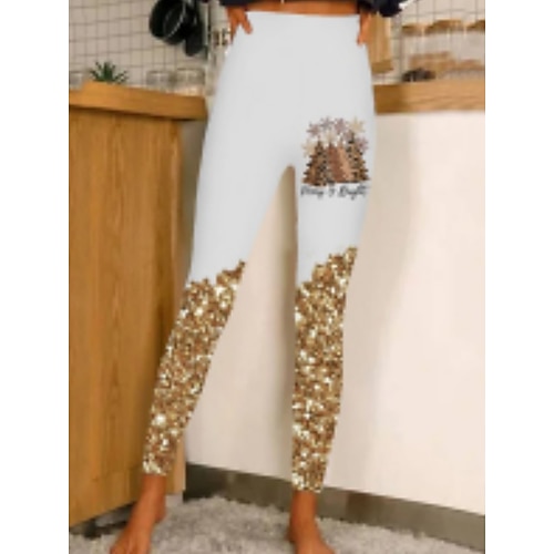 

Women's Slim Thermal Underwear Light Coffee Dark red Golden yellow High Rise Christmas Christmas Casual Print Micro-elastic Full Length Comfortable Graphic S M L XL 2XL / Winter