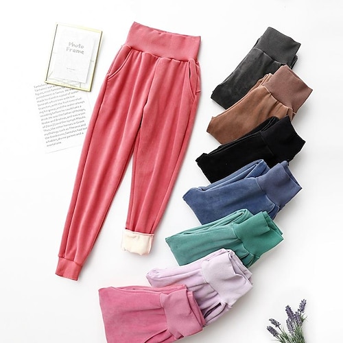 

Women's Joggers Fleece Pants Pants Trousers Cotton Blend Fleece lined Cerise Green Blue High Waist Casual Vacation Winter Baggy High Elasticity Full Length Thermal Warm L XL 2XL