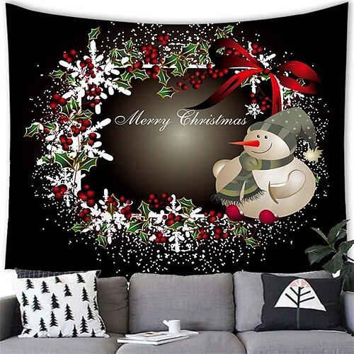 

Christmas Snowman Songs Tapestry Backdrop Fire Place for The Living Room Background Wall Hanging for Party Home Christmas Wall Decor