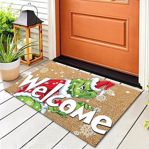 

Christmas Area Rug Floor Mat Grinch Indoor or Outdoor Holiday for Living or Dining Room Bedroom and Kitchen Area