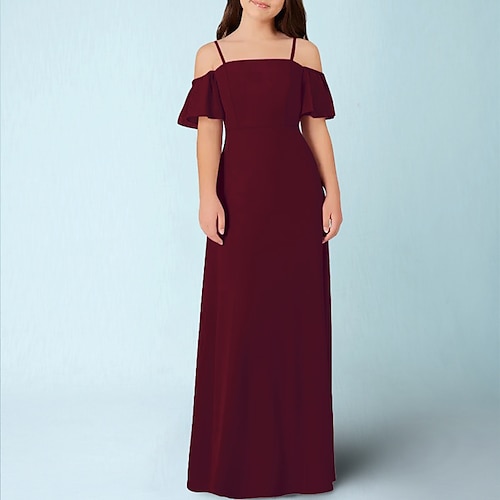 

A-Line Floor Length Spaghetti Strap Chiffon Junior Bridesmaid Dresses&Gowns With Draping Wedding Party Dresses 4-16 Year