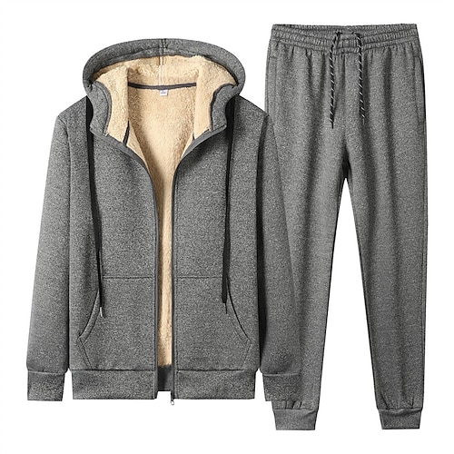 

Men's Tracksuit Sweatsuit Hoodie Dark Gray Black Hooded Solid Color Patchwork 2 Piece Sports Outdoor Daily Sports Fleece Basic Casual Big and Tall Fall Spring Clothing Apparel Hoodies Sweatshirts