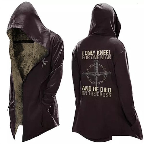 

Men's Jacket Fleece Lining With Pockets Daily Wear Vacation Going out Zipper Hoodie Streetwear Sport Casual Jacket Outerwear Letter Cross Front Pocket Fleece Print Black