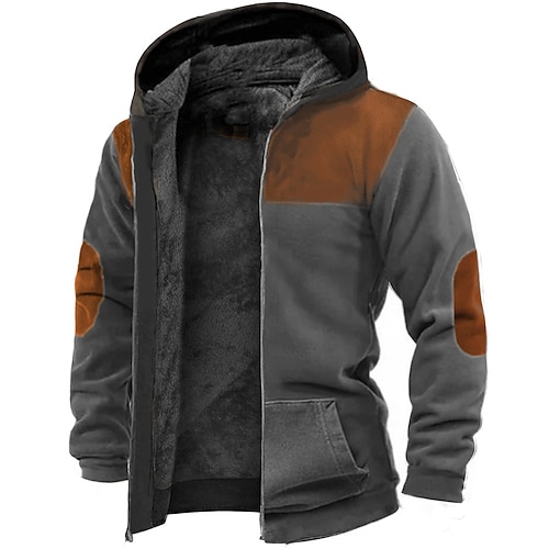 

Men's Fleece Jacket Full Zip Hoodie Fleece Hoodie Sherpa Jacket Dark Gray Hooded Color Block Graphic Prints Zipper Print Sports & Outdoor Daily Sports 3D Print Fleece Streetwear Designer Casual Winter