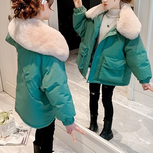 

Kids Girls' Down Coat Solid Color Fashion Outdoor Cotton Coat Outerwear 4-12 Years Winter Green Coffee / Cute / Fall