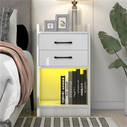 

Nightstand with 2 Drawers and CabinetUSB Charging Ports and Remote Control LED Ligh