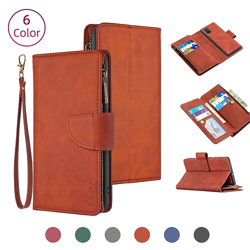 

Phone Case For Samsung Galaxy Full Body Case Leather Wallet Card S22 S21 S20 Plus Ultra A72 A52 A42 A32 Note 20 Ultra S10 Plus Wallet Card Holder Shockproof Solid Color PU Leather