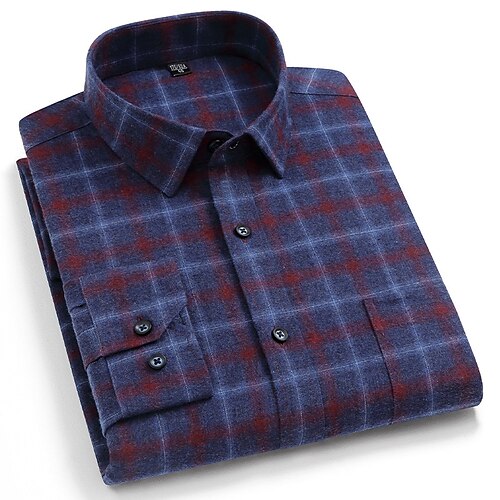 

Men's Shirt Dress Shirt Plaid Striped Turndown Blue-Green Blue Dusty Blue Red Navy Blue Outdoor Work Long Sleeve Button-Down Clothing Apparel Cotton Fashion Breathable Comfortable / Fall / Spring