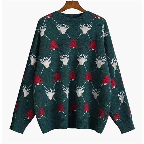 

Women's Ugly Christmas Sweater Pullover Sweater Jumper Ribbed Knit Knitted Christmas Tree Crew Neck Stylish Casual Outdoor Christmas Winter Fall Green Red One-Size / Long Sleeve / Weekend / Holiday