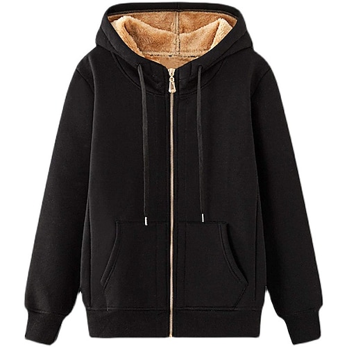 

Women's Sherpa jacket Fleece Jacket Teddy Coat Warm Breathable Outdoor Daily Wear Vacation Going out Zipper Pocket Zipper Hoodie Active Casual Comfortable Solid Color Regular Fit Outerwear Long Sleeve