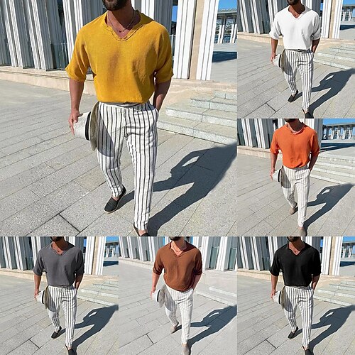 

Men's Tee / T-shirt Pants V Neck Striped Sport Athleisure Clothing Suit Short Sleeve Breathable Soft Comfortable Casual Leisure Sports Everyday Use Casual Athleisure Daily