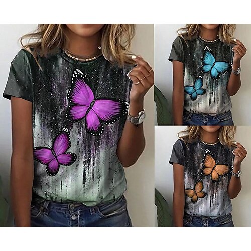 

Women's T shirt Tee Butterfly Sparkly Regular Summer figure 1 Figure 3 Figure II