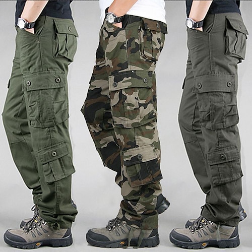 

Men's Cargo Pants Trousers Leg Drawstring Multi Pocket Straight Leg Solid Color Camouflage Wearable Full Length Casual Daily Going out 100% Cotton Sports Stylish ArmyGreen Grass Green Inelastic