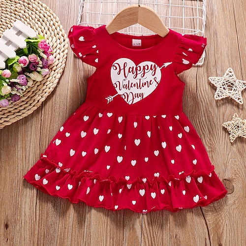 

Kids Toddler Little Girls' Dress Heart A Line Dress School Vacation Print Red Knee-length Sleeveless Casual Sweet Dresses Summer Loose Fit 1PC 2-6 Years