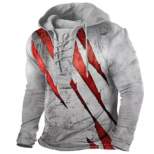 

Men's Pullover Hoodie Sweatshirt Pullover Gray Hooded Color Block Graphic Prints Lace up Print Casual Daily Sports 3D Print Basic Streetwear Designer Spring Fall Clothing Apparel Hoodies