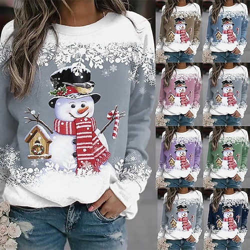 

Women's Christmas Mixed Color White and Blue Azure White / Black Loose Fit Daily Winter Spring, Fall, Winter, Summer Fall & Winter
