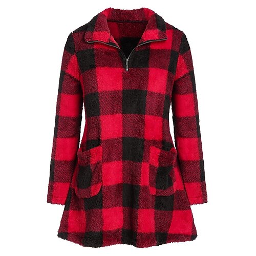 

Women's Coat Breathable Christmas Street Daily Wear Print Zipper Lapel Comtemporary Plaid Regular Fit Outerwear Long Sleeve Winter Fall Red S M L XL XXL 3XL