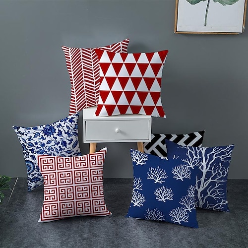 

Red Blue Black Geometric Pillow Cover Cushion Cover Square Sofa Pillow Home Textile Homeware