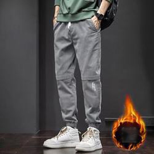 

Men's Cargo Pants Fleece Pants Joggers Winter Pants Trousers Pocket Drawstring Elastic Waist Solid Color Comfort Warm Daily Holiday Streetwear Sports Casual Light Grey Dark Gray Micro-elastic