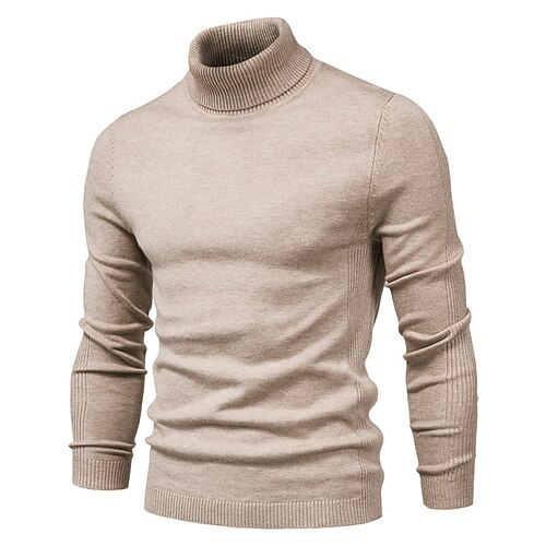 

Men's Pullover Sweater Jumper Turtleneck Sweater Ribbed Knit Cropped Knitted Solid Color Turtleneck Keep Warm Modern Contemporary Work Daily Wear Clothing Apparel Winter Spring & Fall Black Wine S M