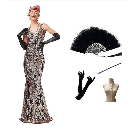 

The Great Gatsby 1920s Vintage Inspired Party Costume Masquerade JSK / Jumper Skirt Women's Sequins Costume Vintage Cosplay Halloween Party Evening Dress Sleeveless Long Length Dress Halloween