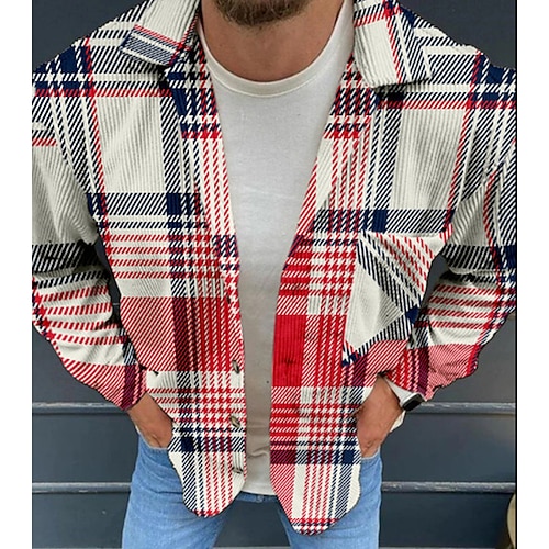 

Men's Coat Breathable Sports & Outdoor Single Breasted Plaid Striped 3D Printed Graphic Turndown Fashion Jacket Outerwear Long Sleeve Pocket Fall & Winter