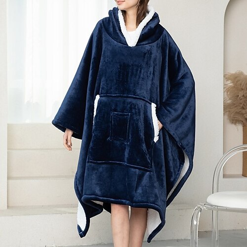 

Women's Pajamas Winter Nightgown Hoddie Blanket Nightshirt Pure Color Comfort Oversized Plush Home Daily Bed Fleece Warm Hoodie Long Sleeve Pocket Winter Fall Navy Blue / Flannel / Pjs