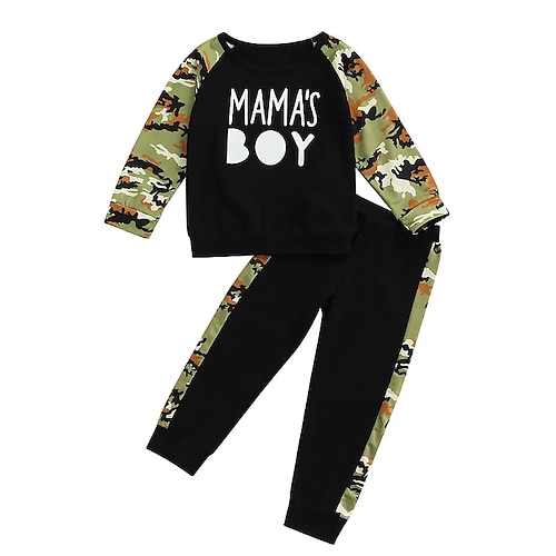 

Kids Boys Sweatshirt & Pants Outfit Letter Camo Long Sleeve Crewneck Set Outdoor Sports Casual Winter Fall 7-13 Years Black