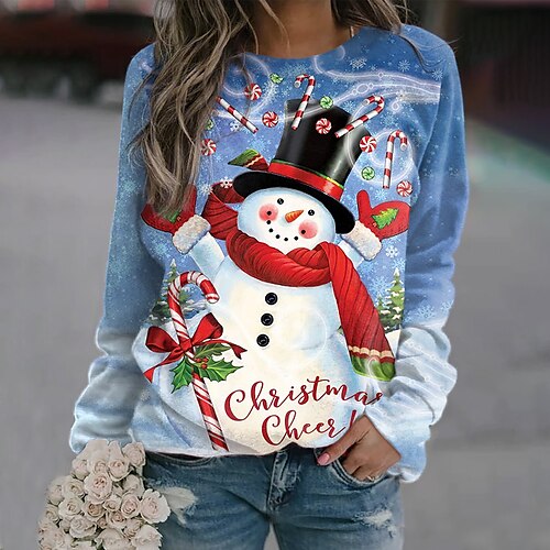 

Women's Sweatshirt Pullover Streetwear Blue Graphic Christmas Round Neck Long Sleeve S M L XL 2XL 3XL