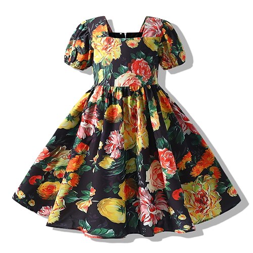 

Toddler Girls' Dress Floral Party Dress Dress Performance Long Sleeve Fashion Dress 3-7 Years Winter Black Yellow / Cute / Fall