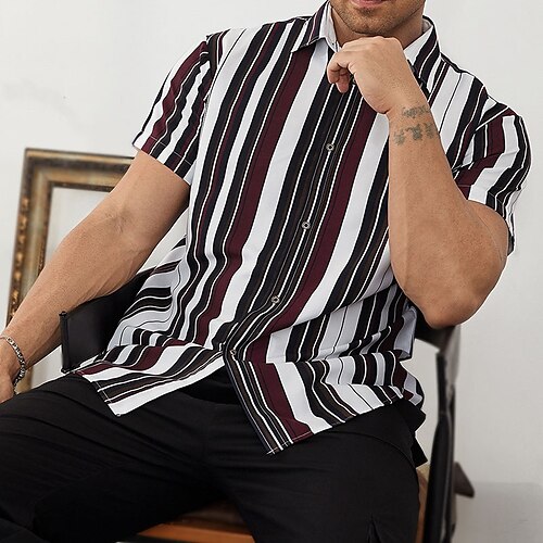 

Men's Summer Shirt Designer Shirt Striped Graphic Prints Turndown Black White Outdoor Daily Short Sleeve Button-Down Clothing Apparel Streetwear Designer Simple Casual