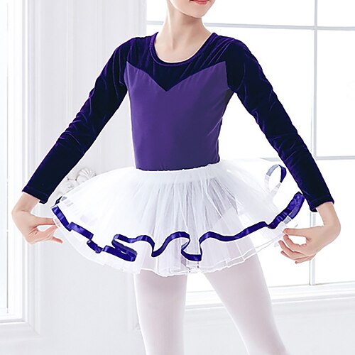 

Kids' Dancewear Ballet Skirts Pure Color Splicing Tulle Girls' Performance Training Long Sleeve High Polyester Cotton Blend