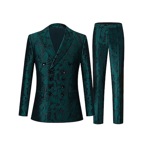 

Dark Green Men's Special Occasion Party / Evening Suits 2 Piece Patterned Tailored Fit Double Breasted Six-buttons 2022