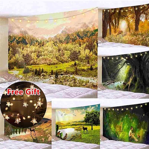 

Landscape Waterfall Sunset Wall Tapestry Art Decor Blanket Curtain Picnic Tablecloth Hanging Home Bedroom Living Room Dorm Decoration Gift Polyester (with LED String Lights)