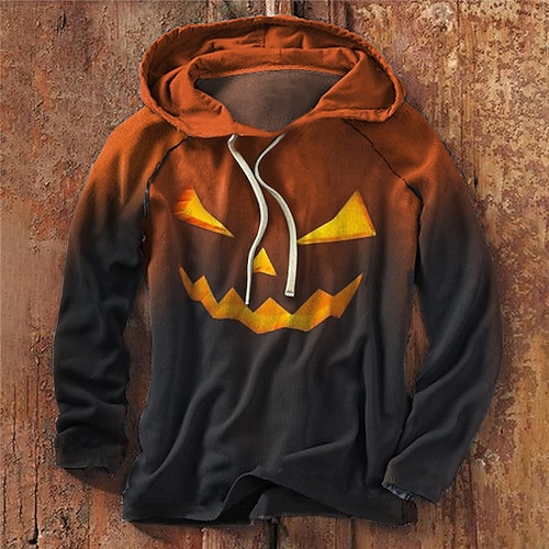 

Men's Pullover Hoodie Sweatshirt Orange Hooded Color Block Pumpkin Graphic Prints Patchwork Print Sports Outdoor Daily Sports 3D Print Streetwear Designer Casual Spring Fall Clothing Apparel