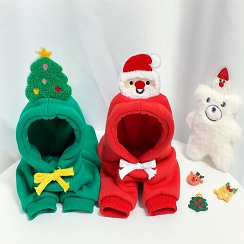 

Dog Cat Coat Santa Claus Christmas Tree Adorable Stylish Ordinary Casual Daily Outdoor Christmas Winter Dog Clothes Puppy Clothes Dog Outfits Warm Green Red Costume for Girl and Boy Dog Polyester XS