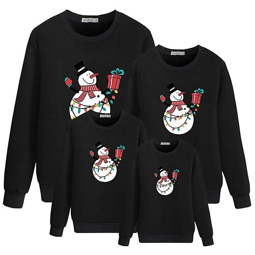 

Family Look Christmas Tops Sweatshirt Cotton Snowman Red Black Long Sleeve Daily Matching Outfits / Fall / Winter / Sweet