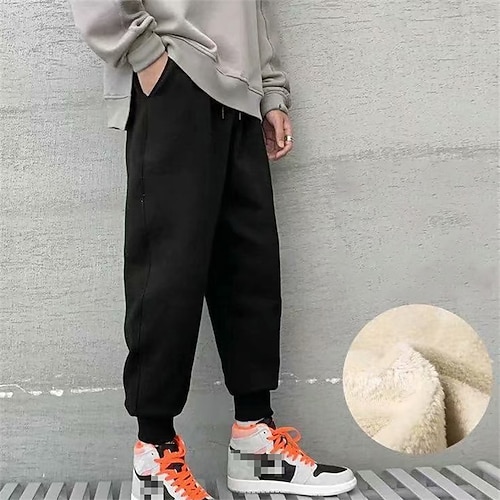 

Men's Sherpa Sweatpants Winter Pants Trousers Drawstring Elastic Waist Elastic Cuff Solid Color Comfort Warm Casual Daily Streetwear Sports Fashion Black Micro-elastic / Elasticity