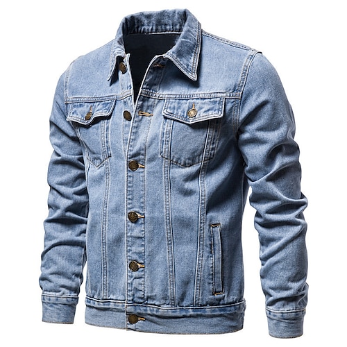

Men's Denim Jacket Jean Jacket Wearproof Durable Casual / Daily Daily Wear Vacation Work & Safety Single Breasted Turndown Comfort Leisure Jacket Outerwear Solid Color Pocket Black Blue Dark Navy