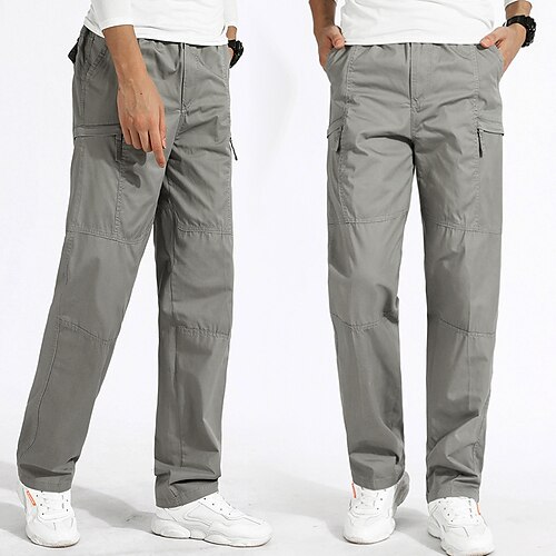 

Men's Cargo Pants Trousers Drawstring Elastic Waist Multi Pocket Solid Color Comfort Breathable Full Length Casual Daily Going out 100% Cotton Sports Stylish ArmyGreen Light Grey Inelastic