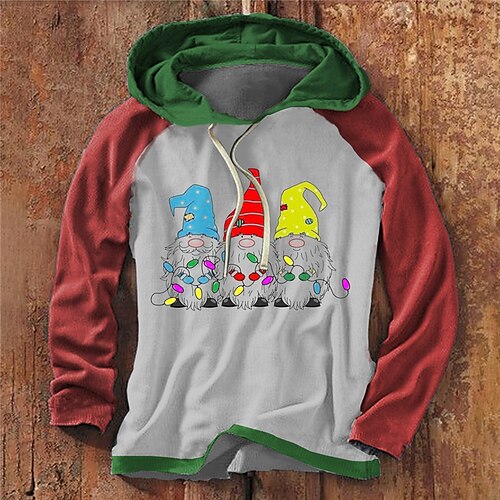 

Men's Pullover Hoodie Sweatshirt Gray Hooded Color Block Santa Claus Graphic Prints Patchwork Print Sports Outdoor Daily Sports 3D Print Streetwear Designer Casual Spring Fall Clothing Apparel