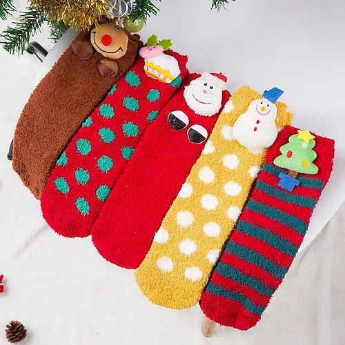 

Calcetines navideños de terciopelo coral para mujer, calcetines de tubo medio para el hogar, calcetines gruesos de terciopelo para el suelo para otoño e invierno, calcetines de lana para dormir