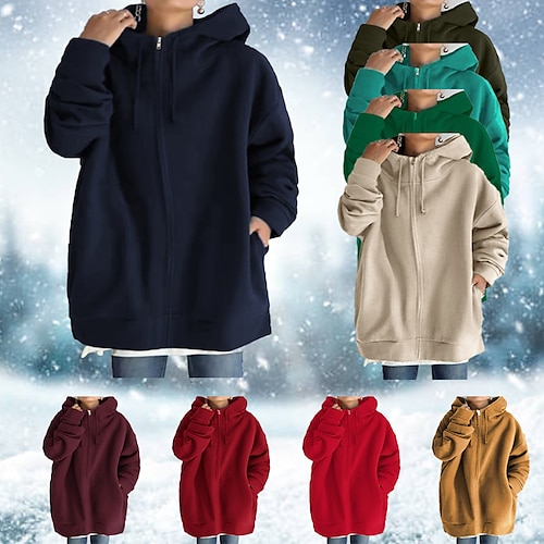

Women's Plus Size Winter Jacket Hoodie Coat Solid Color Sport Causal Long Sleeve Hoodie Regular Winter Fall Deep Purple Grass Green Black S M L XL XXL