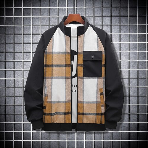 

Men's Casual Jacket Daily Wear Casual Daily Winter Fall Regular Coat Stand Collar Regular Fit Windproof Casual Daily Traditional / Classic Comfortable Jacket Long Sleeve Print Word Stripes and Plaid