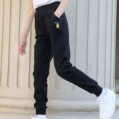 

Kids Girls' Sweatpants Solid Color Sports Pocket Training Cotton 3-7 Years Winter Black Light gray / Fall