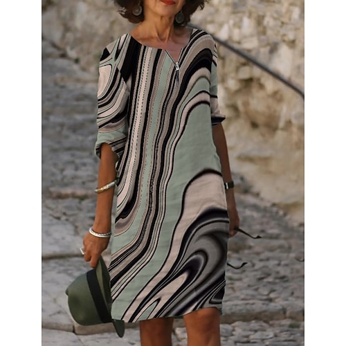 

Women's Casual Dress Light Brown Brown Long Sleeve Abstract Zipper Fall Crew Neck Modern Winter Dress Fall Dress 2022 S M L XL 2XL 3XL 4XL 5XL 6XL