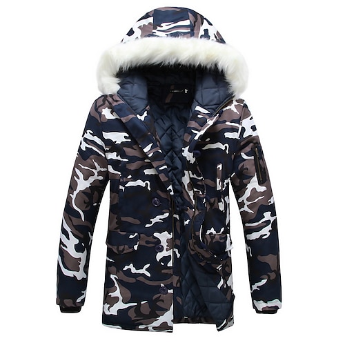 

Men's Puffer Jacket Quilted Jacket Parka Outdoor Casual Date Casual Daily Office & Career Camo / Camouflage Outerwear Clothing Apparel Blue Dark Green